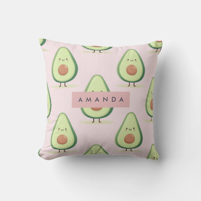 Personalised Cute Smiling Avocado Pattern Cushion (Front)
