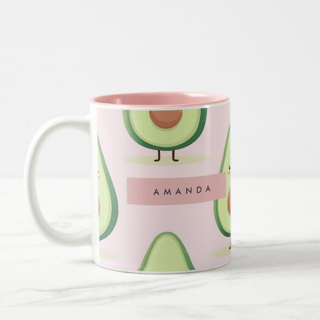 Personalised Cute Smiling Avocado Pattern Two-Tone Coffee Mug (Left)