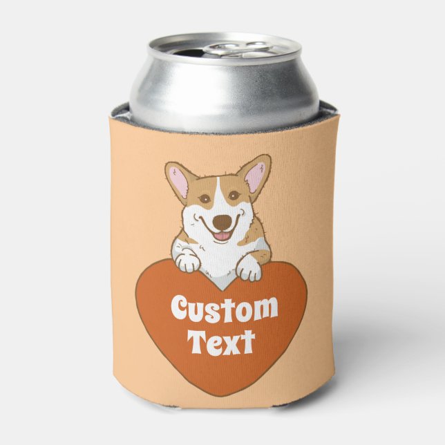 Personalised Cute Smiling Corgi With Heart  Can Cooler (Can Front)