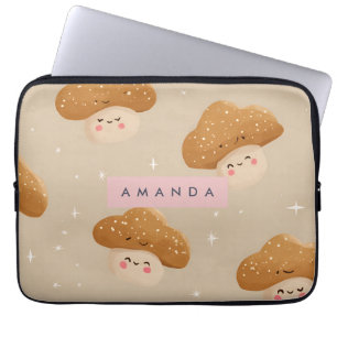 Personalised Cute Smiling Mushroom Pattern Laptop Sleeve
