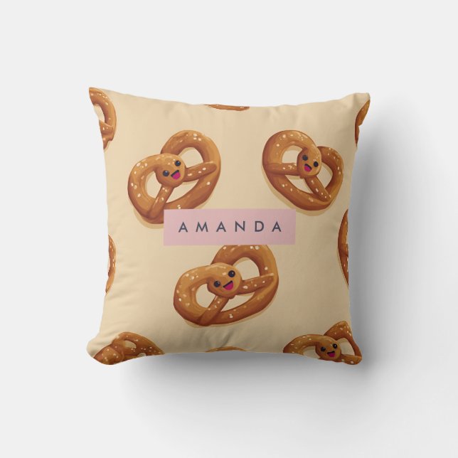 Personalised Cute Smiling Pretzel Pattern Cushion (Front)