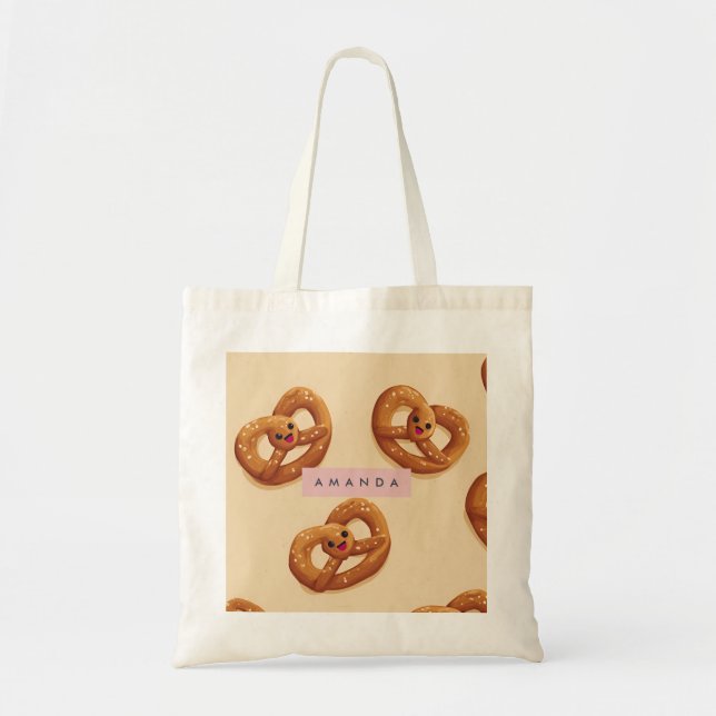Personalised Cute Smiling Pretzel Pattern Tote Bag (Front)
