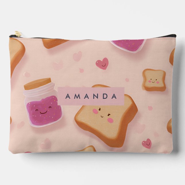 Personalised Cute Smiling Toast and Jam Pattern Accessory Pouch (Front)