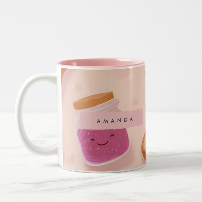 Personalised Cute Smiling Toast and Jam Pattern Two-Tone Coffee Mug (Left)