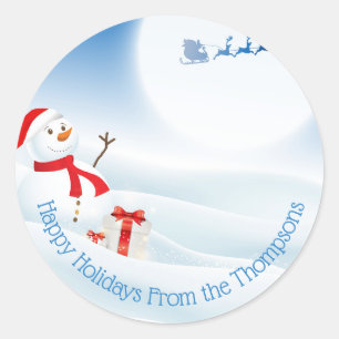 Personalised Cute Snowman and Santa Classic Round Sticker