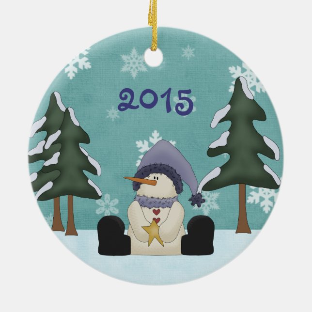 Personalised Cute Snowman Baby's First Christmas Ceramic Ornament (Back)
