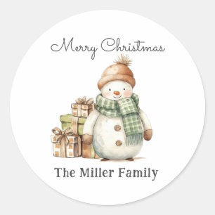 Personalised Cute Snowman & Christmas Presents  Classic Round Sticker