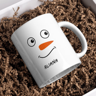 Personalised Cute Snowman Face Christmas Coffee Mug