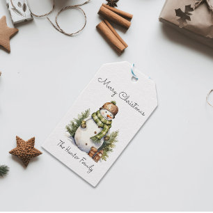 Personalised Cute Snowman Watercolor Christmas Gift Tags