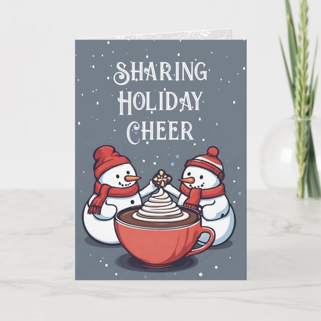 Personalised Cute Snowmen Folded Holiday Card (Front)
