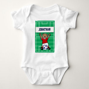 Personalised Cute Soccer Teddy Bear (red) Baby Bodysuit