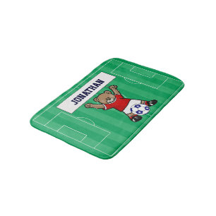 Personalised Cute Soccer Teddy Bear (red) Bath Mat