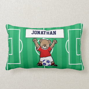 Personalised Cute Soccer Teddy Bear (red) Lumbar Cushion