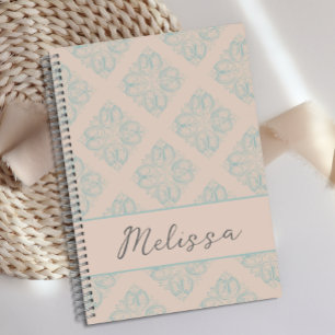 Personalised Cute Soft Blue Cream Damask Journal 