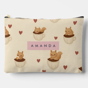 Personalised Cute Squirrel in Coffee Cup Pattern Accessory Pouch