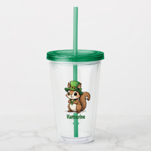 Personalised Cute St. Patrick's Day Squirrel Acrylic Tumbler