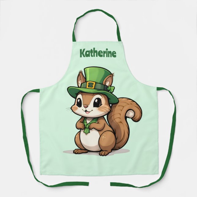 Personalised Cute St. Patrick's Day Squirrel Apron (Front)
