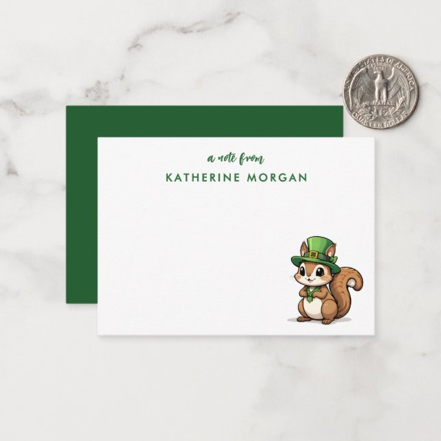 Personalised Cute St. Patrick's Day Squirrel Card (Front/Back In Situ)