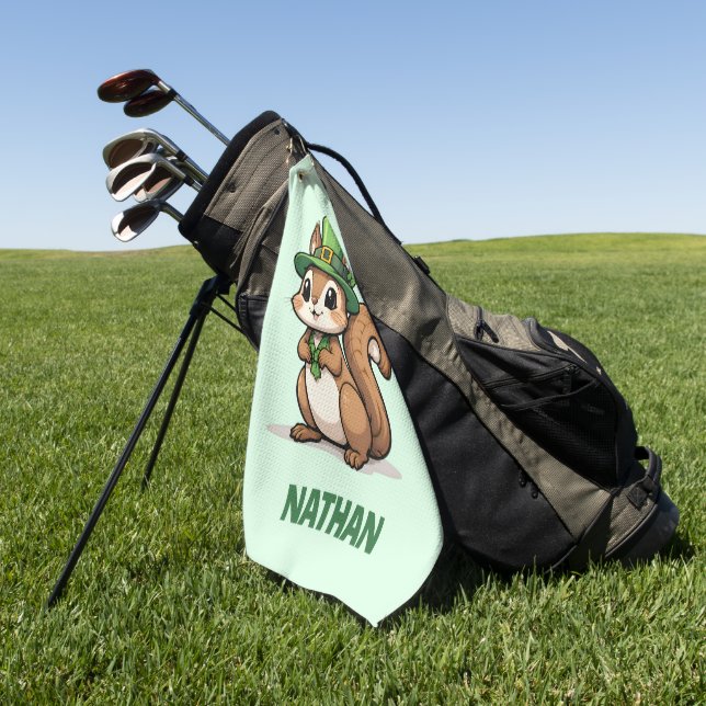 Personalised Cute St. Patrick's Day Squirrel Golf Towel (Green)