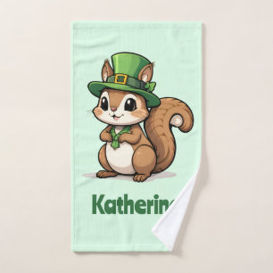 Personalised Cute St. Patrick's Day Squirrel Hand Towel
