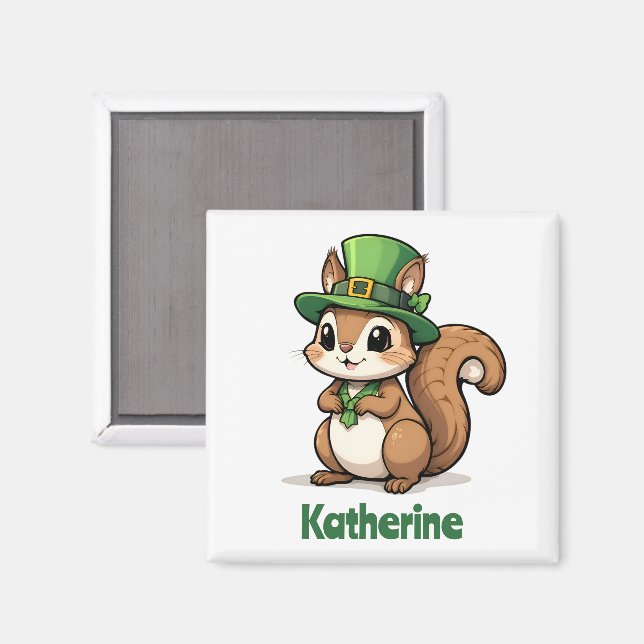 Personalised Cute St. Patrick's Day Squirrel Magnet (Front/Back)