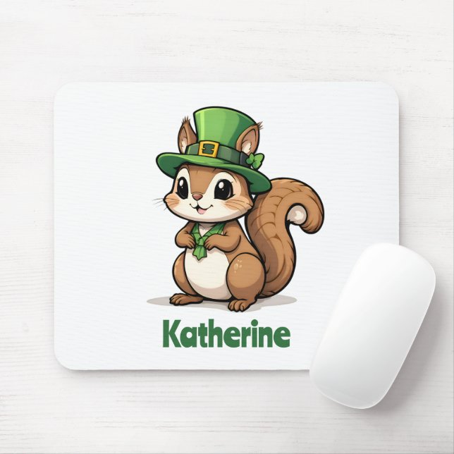 Personalised Cute St. Patrick's Day Squirrel Mouse Pad (With Mouse)