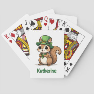 Personalised Cute St. Patrick's Day Squirrel Playing Cards