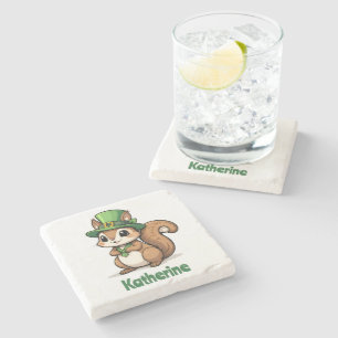 Personalised Cute St. Patrick's Day Squirrel Stone Coaster