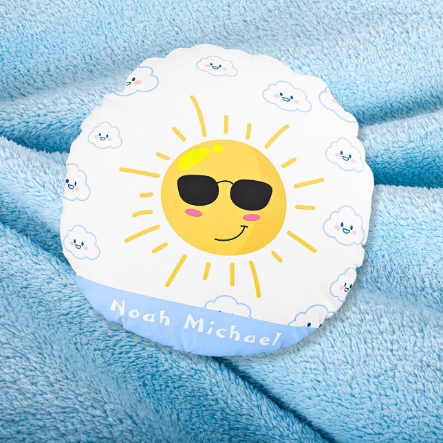 Personalised Cute Sun and Cloud Baby Round Cushion (Creator Uploaded)