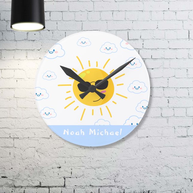 Personalised Cute Sun and Cloud  Round Clock (Creator Uploaded)
