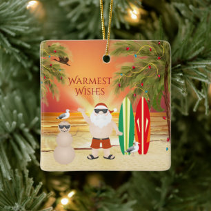 Personalised Cute Surfing Santa Beach Christmas Ceramic Ornament