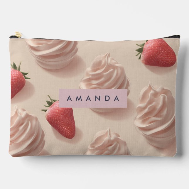 Personalised Cute Sweet Strawberry Cream Pastel Accessory Pouch (Front)