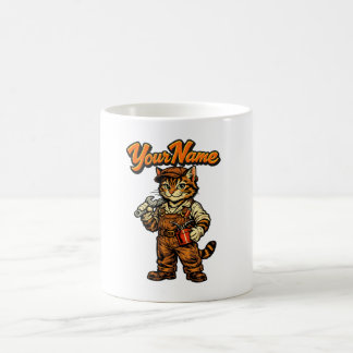 Personalised Cute Tabby Cat Mechanic Coffee Mug