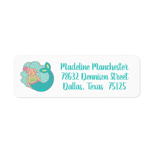 Personalised Cute Teal Mermaid Return Address Label (Front)