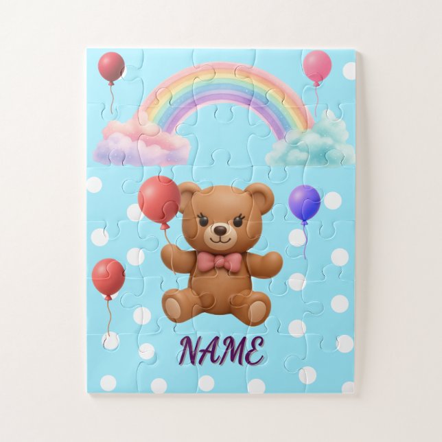 Personalised Cute Teddy Bear Balloon Jigsaw Puzzle (Vertical)