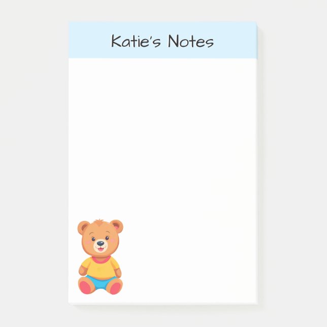 Personalised Cute Teddy Bear Kids Post-it Notes (Front)