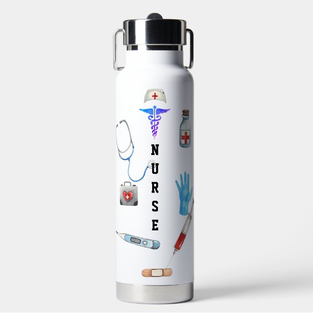 Personalised Cute Travel Nurse Monogram Gift  Water Bottle (Front)