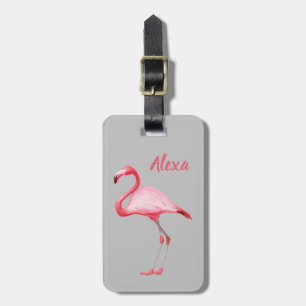 Personalised Cute Tropical Bird Flamingo Luggage Tag