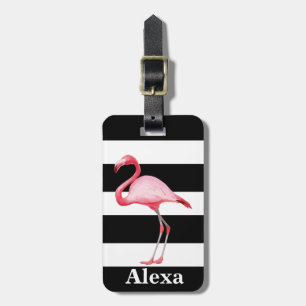 Personalised Cute Tropical Bird Flamingo stripes Luggage Tag