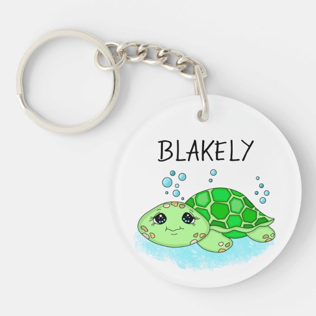 Personalised Cute Turtle Cartoon Name  Key Ring (Front)