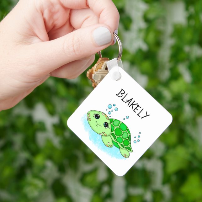Personalised Cute Turtle Cartoon Name  Key Ring (Hand)