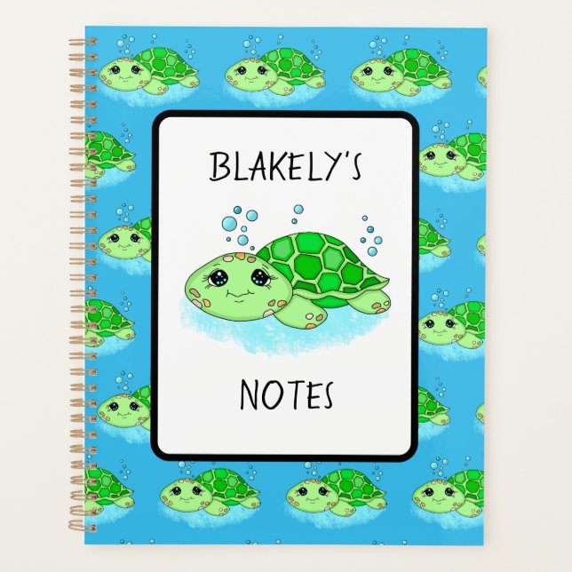 Personalised Cute Turtle Cartoon Name  Planner (Front)