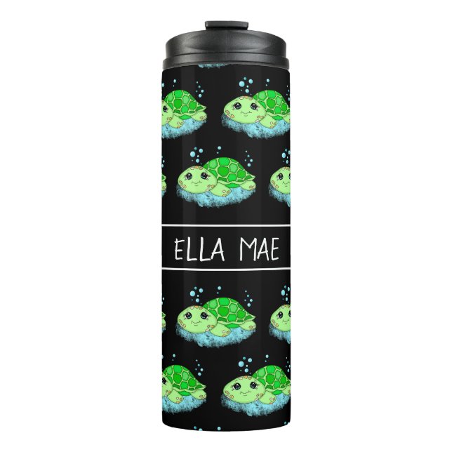 Personalised Cute Turtle Cartoon Name  Thermal Tumbler (Front)