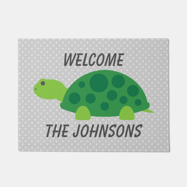 Personalised cute turtle polkadot welcome door mat (Front)