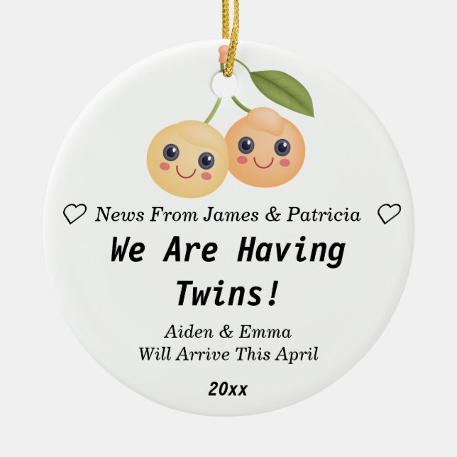 Personalised Cute Twins Pregnancy Announcement Cer Ceramic Ornament (Front)