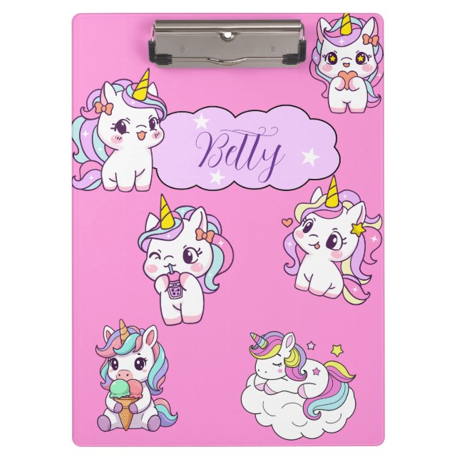 Personalised Cute Unicorn  Clipboard (Front)