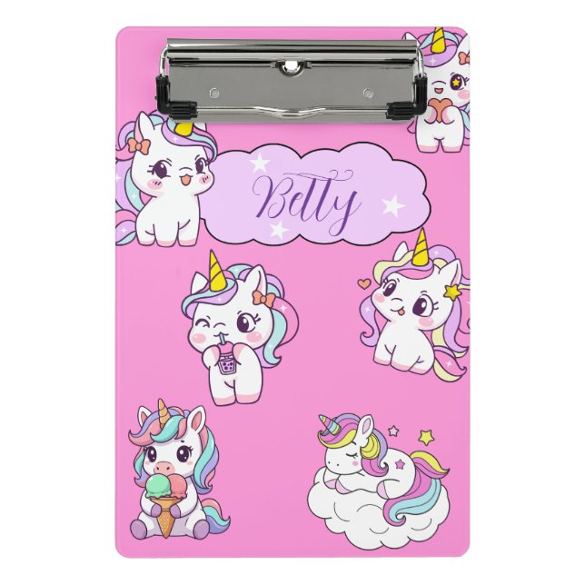 Personalised Cute Unicorn  Mini Clipboard (Front)