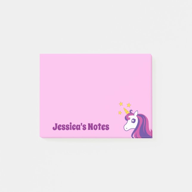 Personalised cute unicorn pink Post-it® notes (Front)