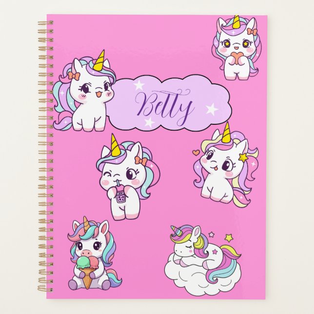 Personalised Cute Unicorn  Planner (Front)