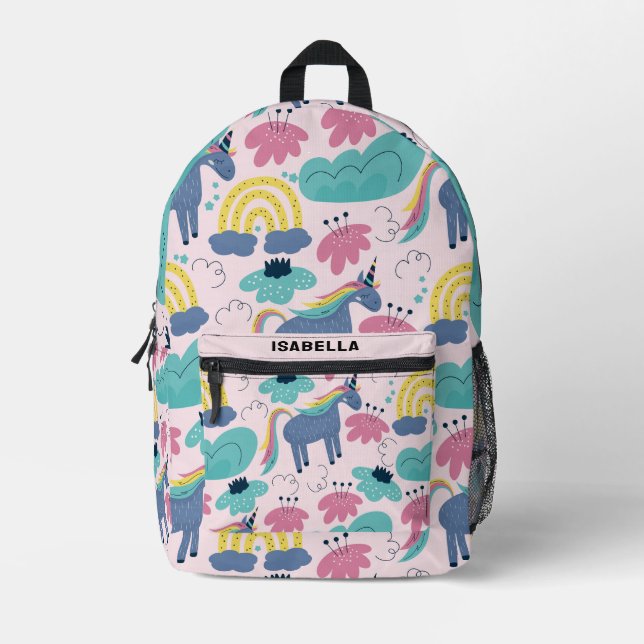 Personalised Cute Unicorn Rainbow Pattern  Printed Backpack (Front)